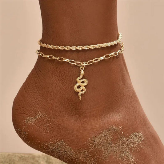 Waterproof Double-Layer Gold Anklets for Women