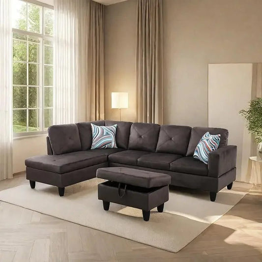 Modern L-Shaped Sofa with Ottoman for Living Room