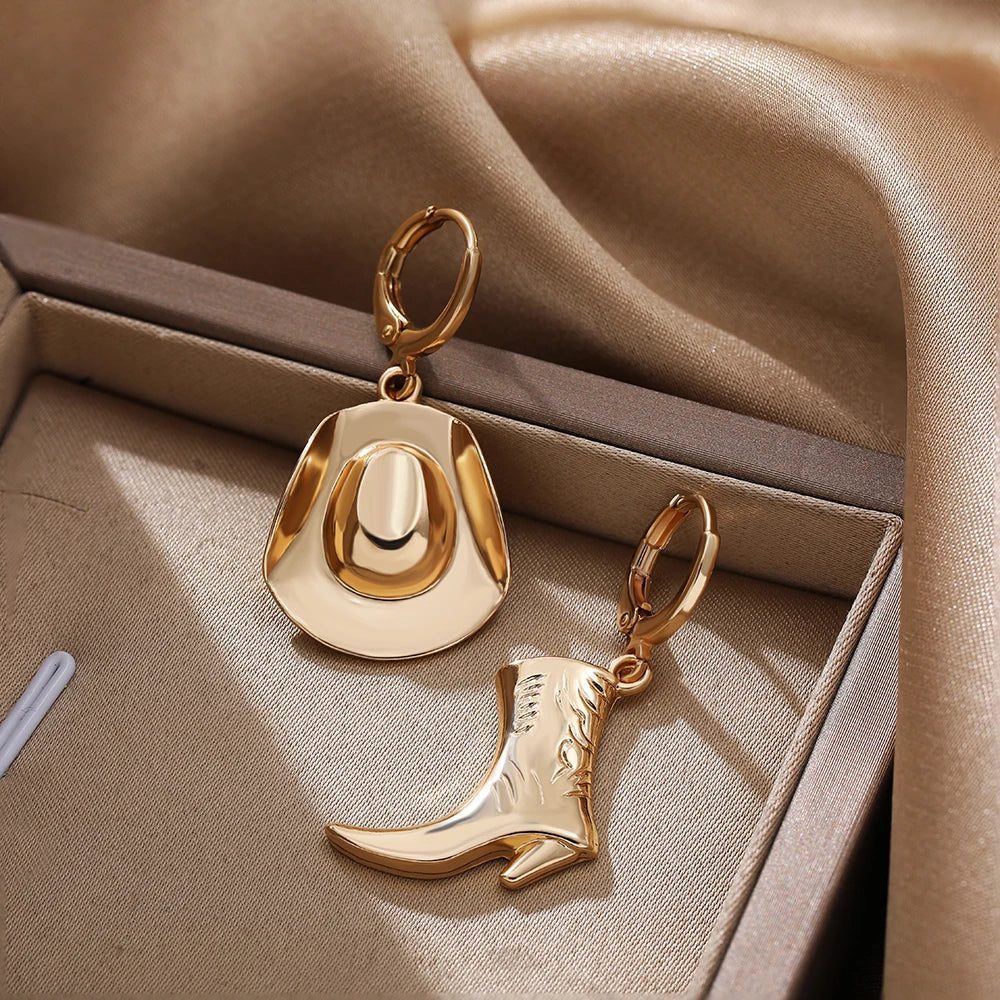 Unisex Gold Plated Cowboy Hat Earrings
