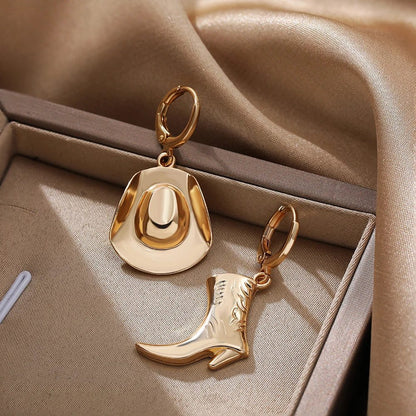 Unisex Gold Plated Cowboy Hat Earrings
