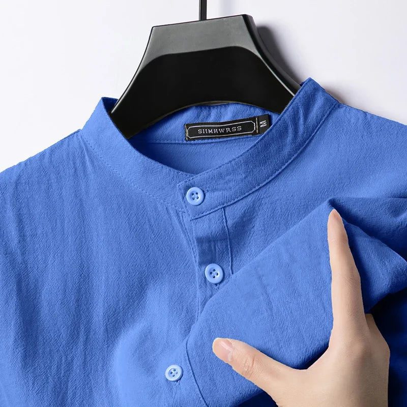 Lightweight Linen Cotton Henley Shirts for Men