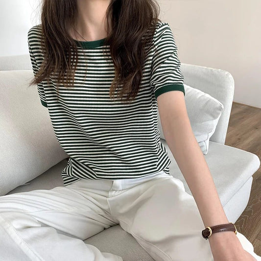 Women's Striped Short Sleeve Summer T-shirt
