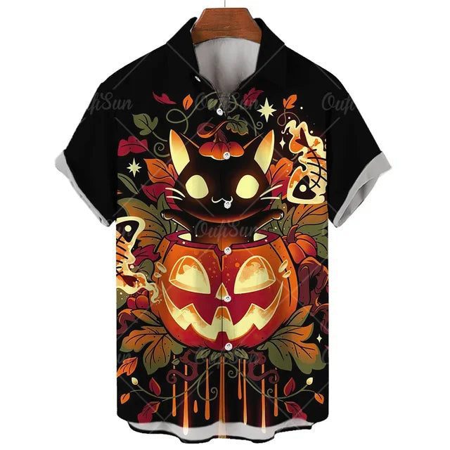 Men's Hawaiian Halloween Shirt with Devil Print