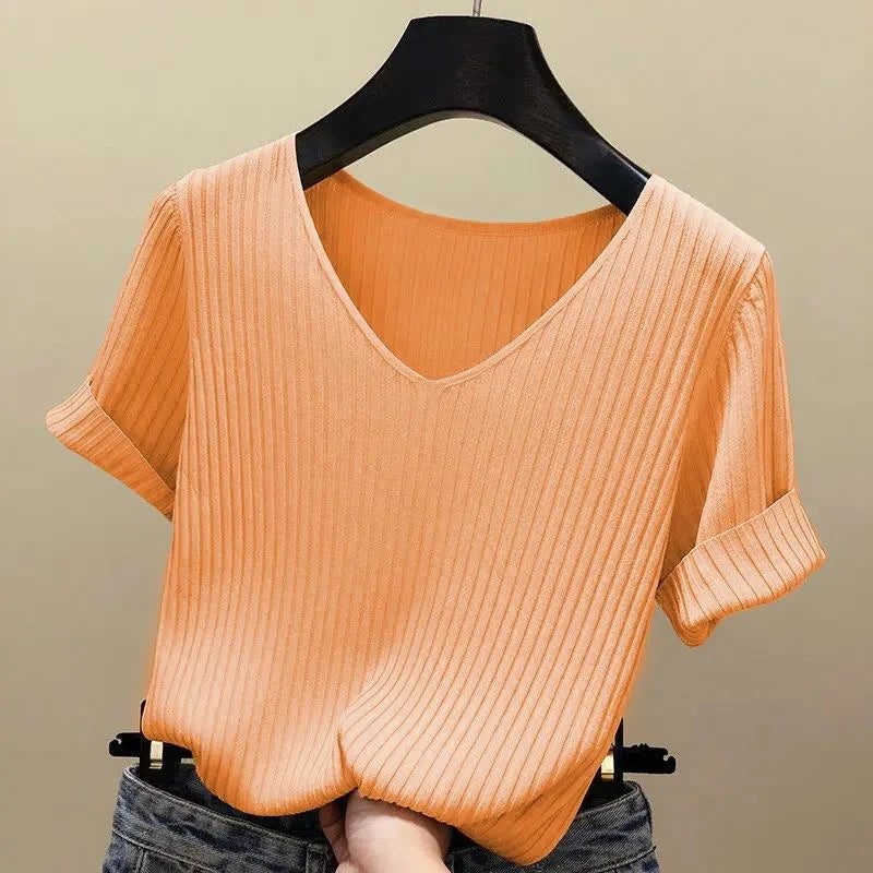 Summer Ice Silk Cropped T-Shirt for Women