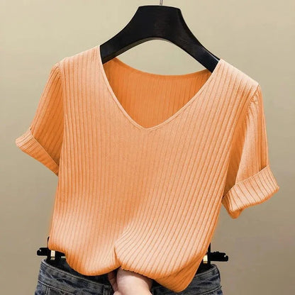 Summer Ice Silk Cropped T-Shirt for Women