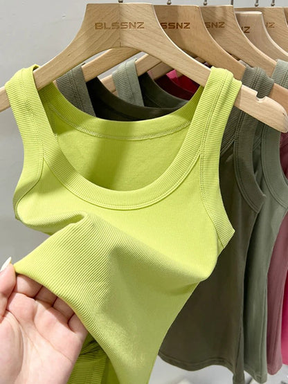 Women Ribbed Tank Top Solid Basic Camisole