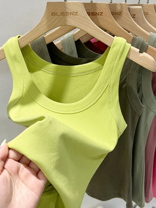 Women Ribbed Tank Top Solid Basic Camisole
