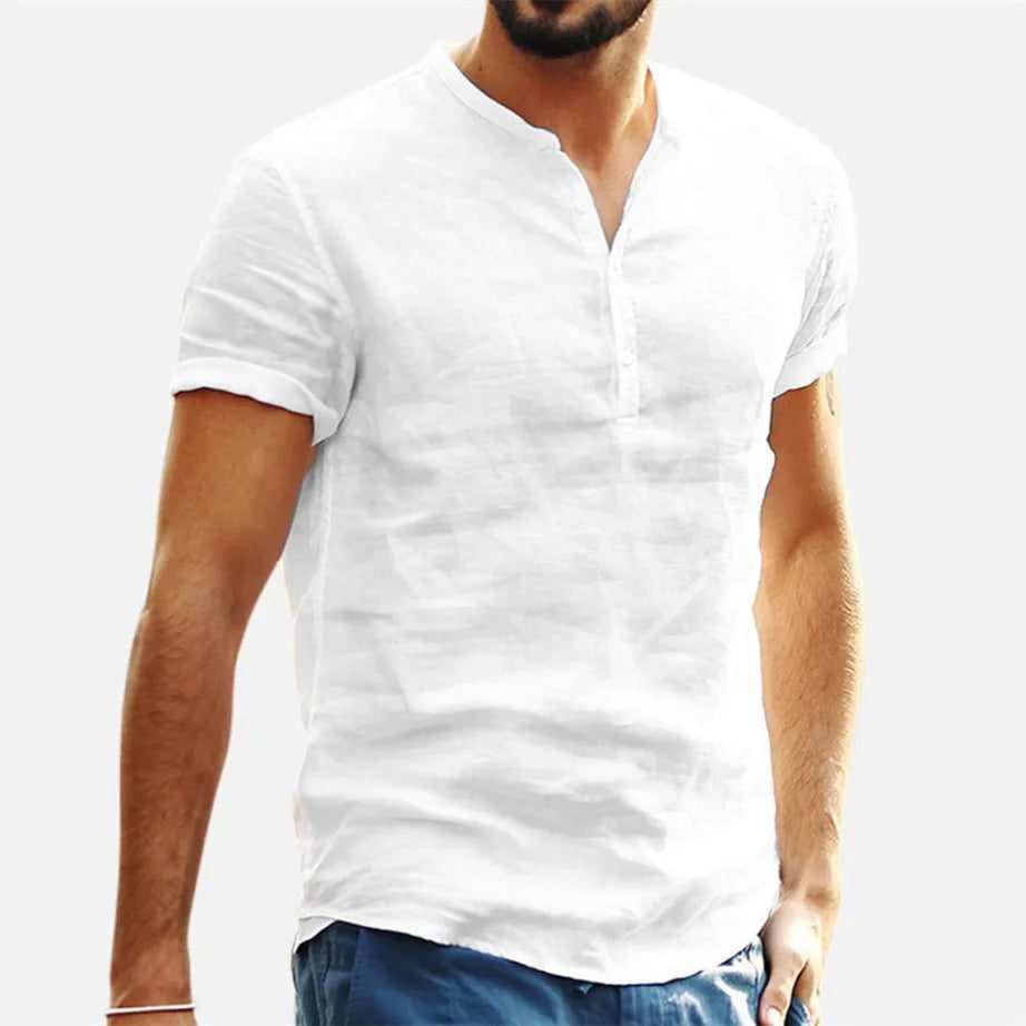 Men's Summer Cotton Linen Short Sleeve Shirt