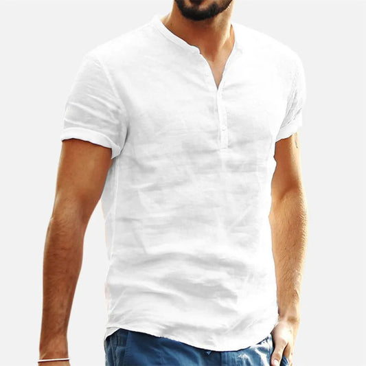Men's Summer Cotton Linen Short Sleeve Shirt