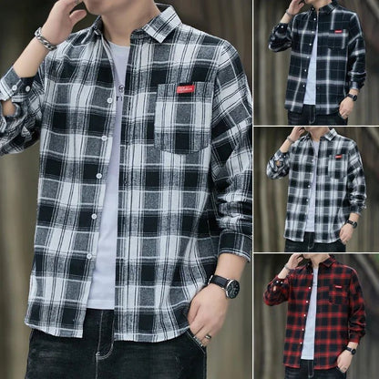 Men's Casual Flannel Plaid Shirt - Red Black