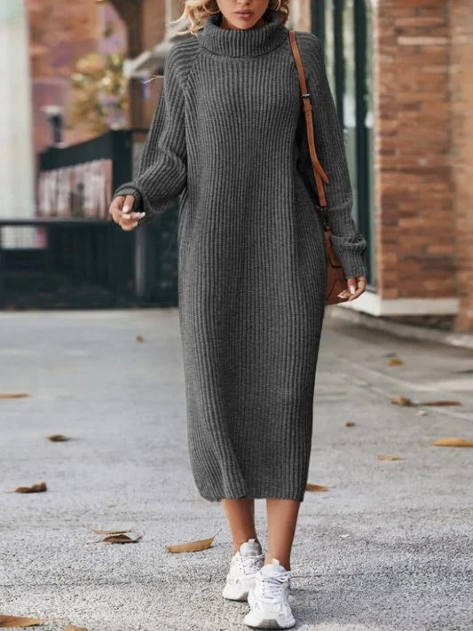 Women Loose High Collar Long Sweater Dress