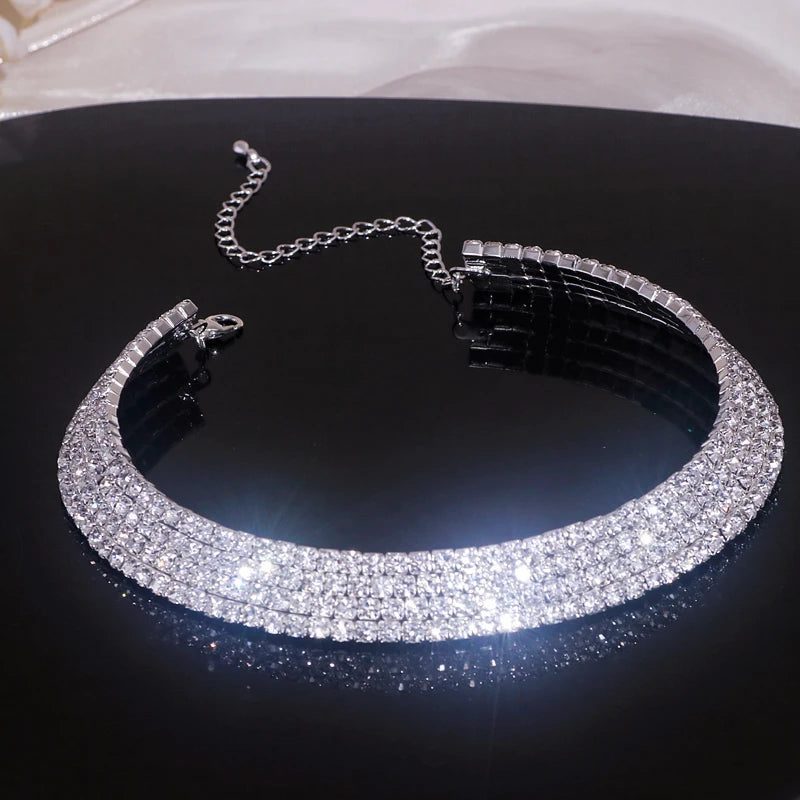 Luxury Silver Rhinestone Wedding Jewelry Set