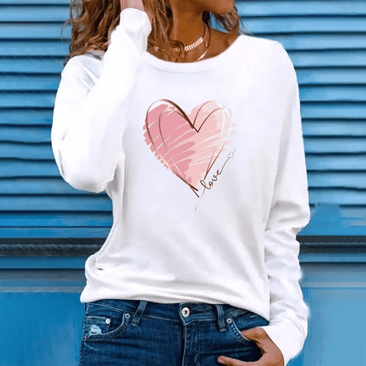 Trendy Oversized Heart Print Cotton T-Shirts