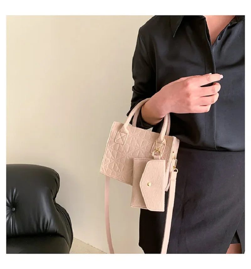 Luxury Solid Color Felt Crossbody Handbag