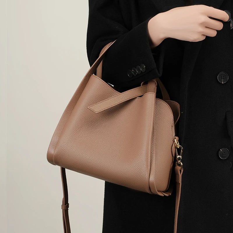Luxury Leather Bucket Tote Handbag for Women