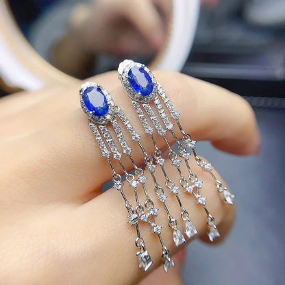 Natural Sapphire Sterling Silver Earrings for Weddings