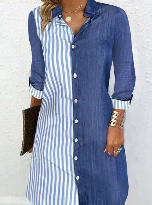 Elegant Striped Buttoned Shirt Dresses for Women