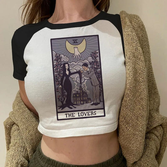 Trendy Women's Cropped T-Shirt with Tarot Print