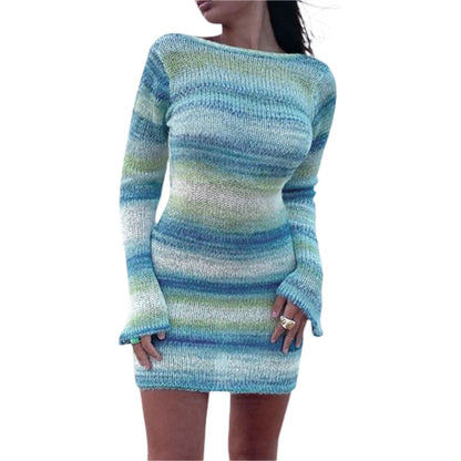 Elegant Women’s Autumn Knitted Striped Dress