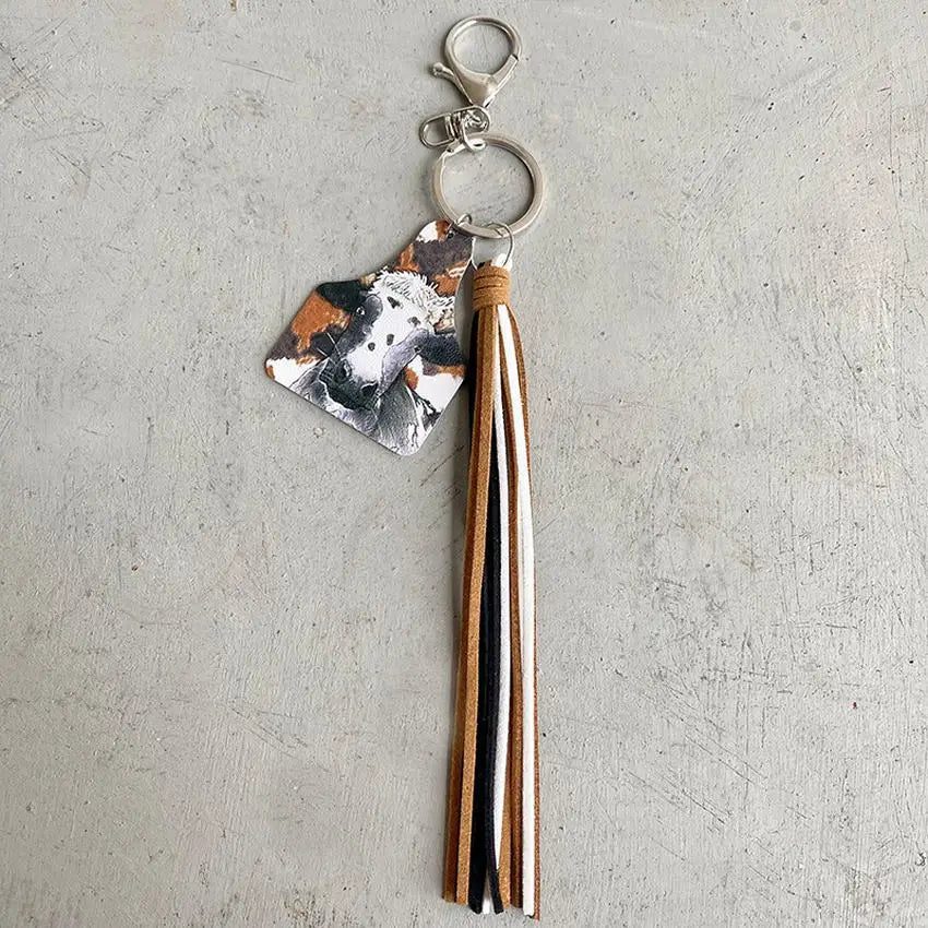 Cow Print Keychain Western Farm Animal Jewelry