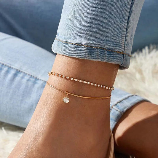 Waterproof Double-Layer Gold Anklets for Women