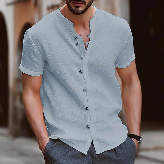 Men's Casual Retro Linen Short-Sleeve Shirt
