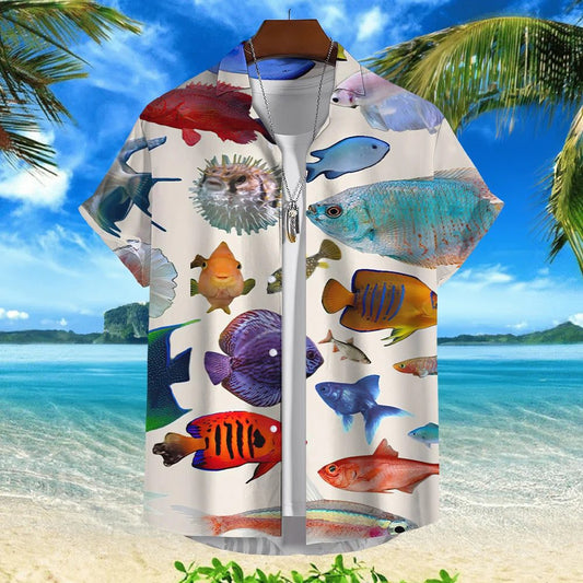 Trendy 3D Fish Print Hawaiian Shirts Men