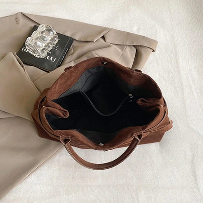 Luxury Brown Suede Handbag with Buckle Design
