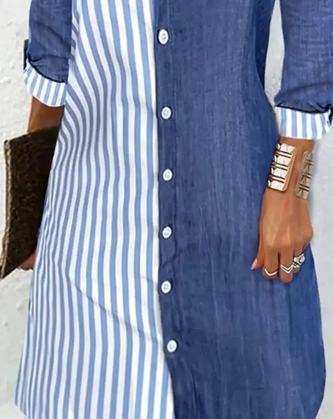 Elegant Striped Buttoned Shirt Dresses for Women