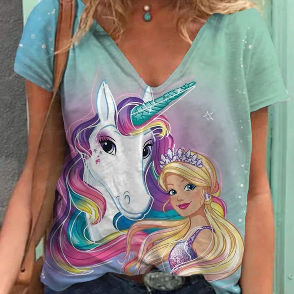 Retro Summer V-Neck T-Shirt for Women