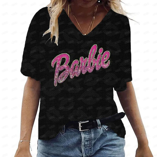 Pink V-Neck Casual T-Shirt for Women