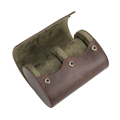 Vintage Leather Watch Roll Travel Case Organizer