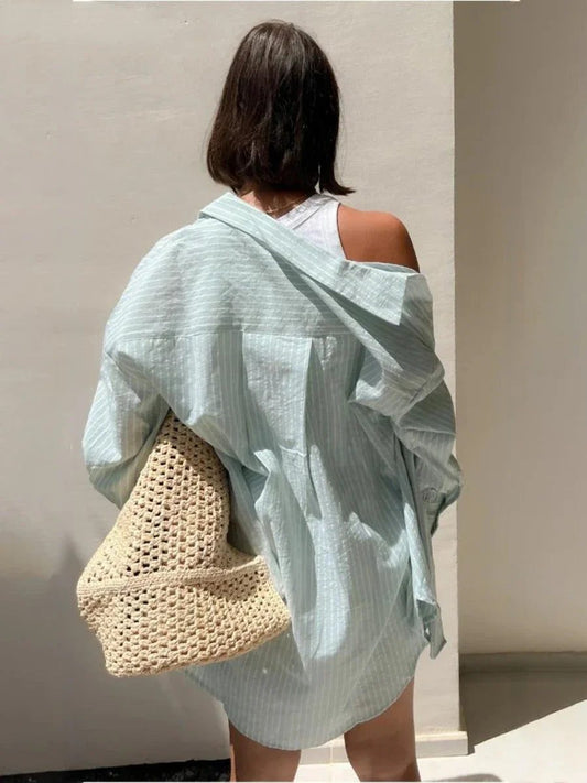 Chic Oversized Striped Cotton T-Shirts for Women