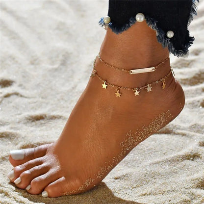 Waterproof Double-Layer Gold Anklets for Women