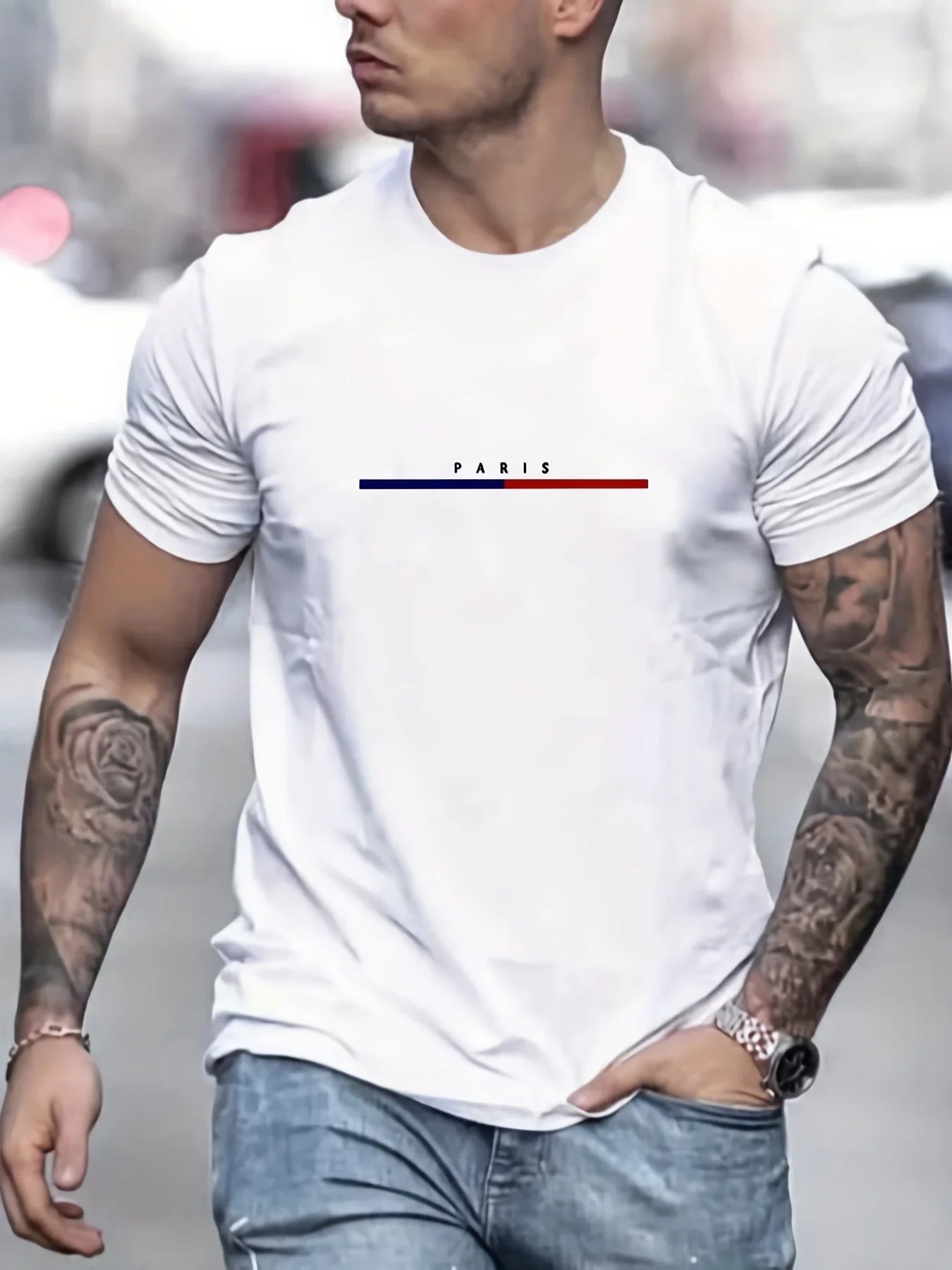 Men's 100% Cotton Paris Short Sleeve T-Shirt