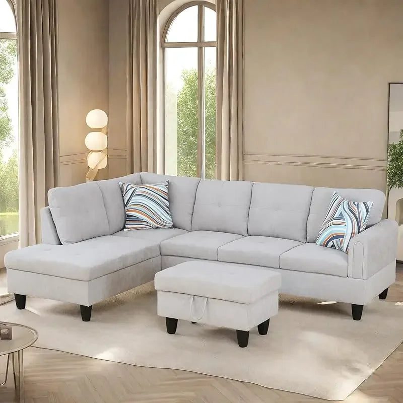 Modern L-Shaped Sofa with Ottoman for Living Room