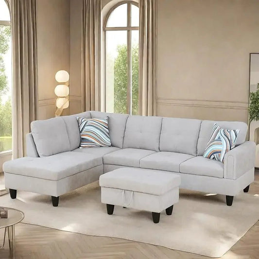 Modern L-Shaped Sofa with Ottoman for Living Room