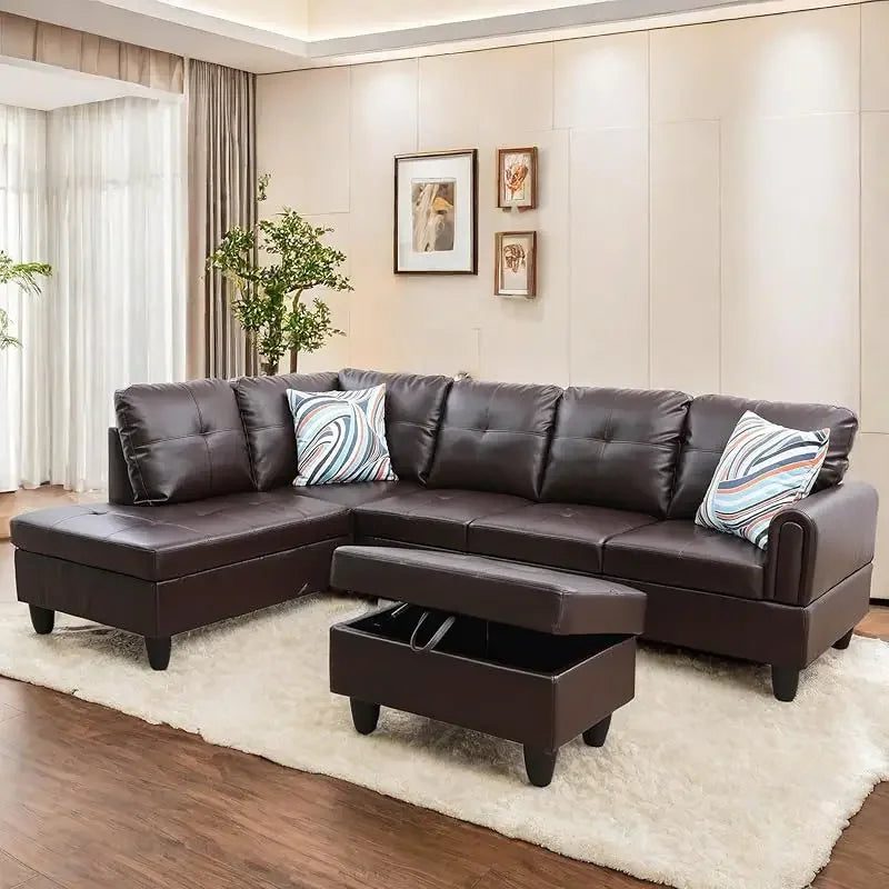Modern L-Shaped Sofa with Ottoman for Living Room