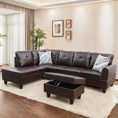 Modern L-Shaped Sofa with Ottoman for Living Room