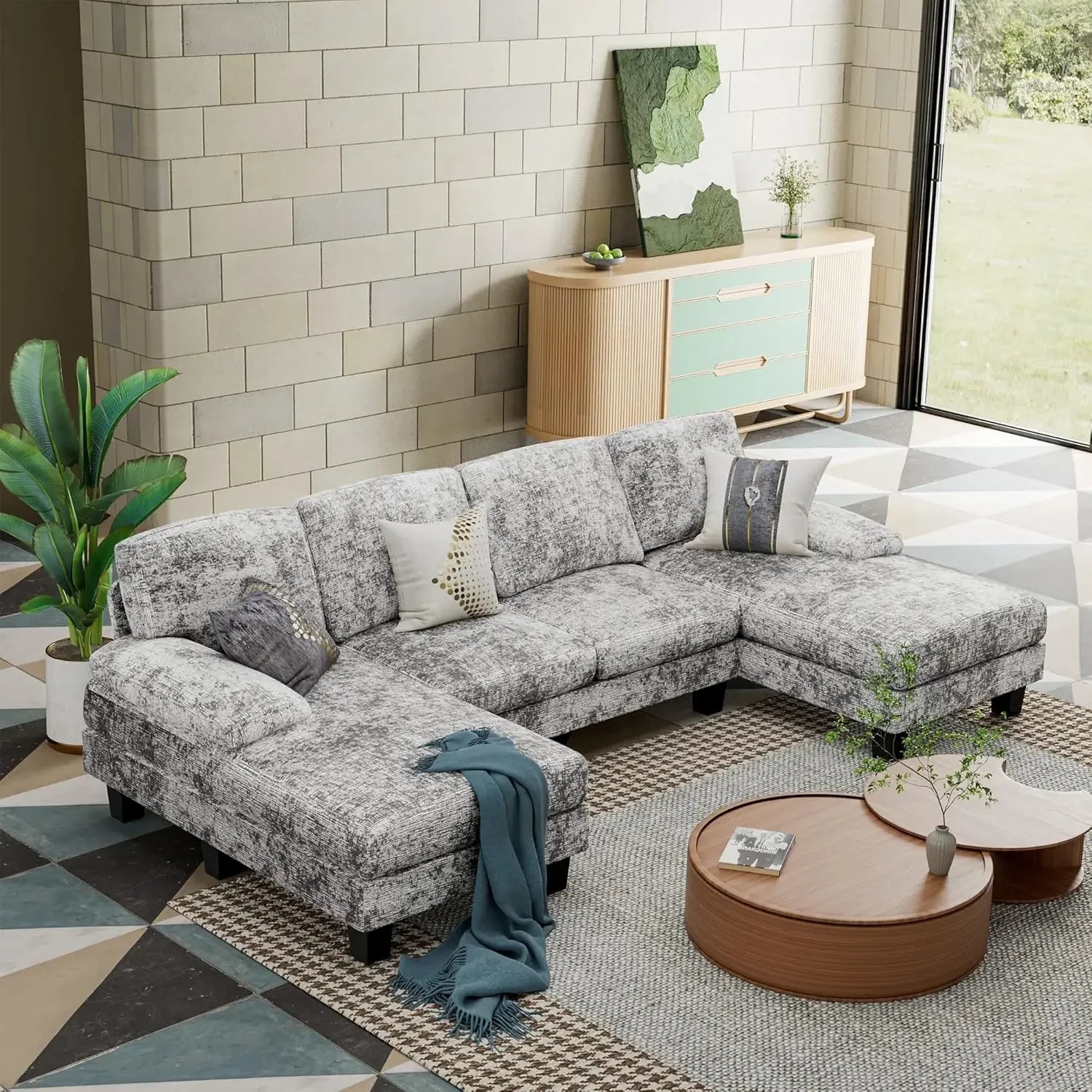 Modern U-Shaped Convertible Sectional Sofa Set