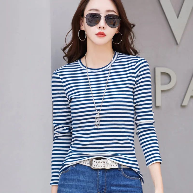 Elegant Striped Long Sleeve T-Shirt for Women