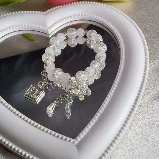 Vintage Red Beaded Butterfly Pendant Bracelet