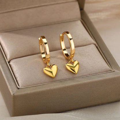 Waterproof Heart Zircon Gold Hoop Earrings