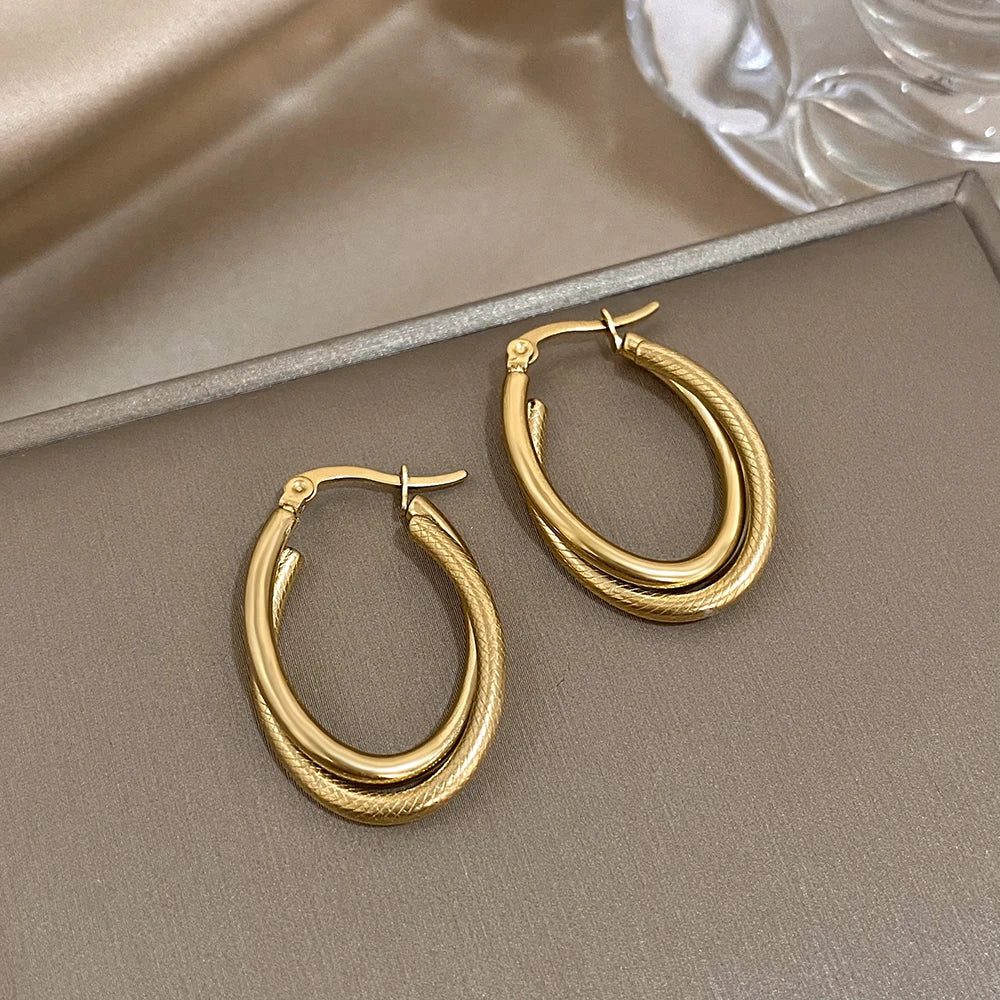 Waterproof Stainless Steel Minimalist Hoop Earrings