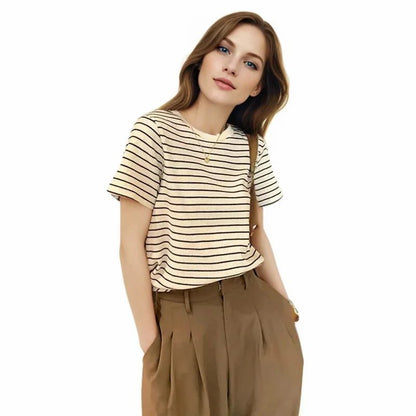 Casual Striped Cotton Tees for Women