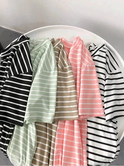Striped Casual O-Neck T-Shirt for Women