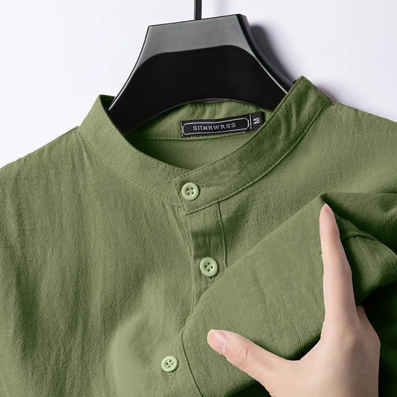 Lightweight Linen Cotton Henley Shirts for Men