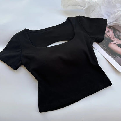 Sexy Square Neck Crop Top Backless Tee