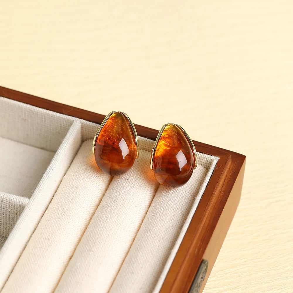 Luxury Amber Earrings for Women - Retro Style