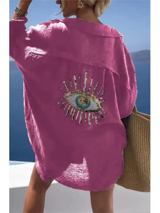 2024 Casual Sequin Eye Dress Shirts for Women